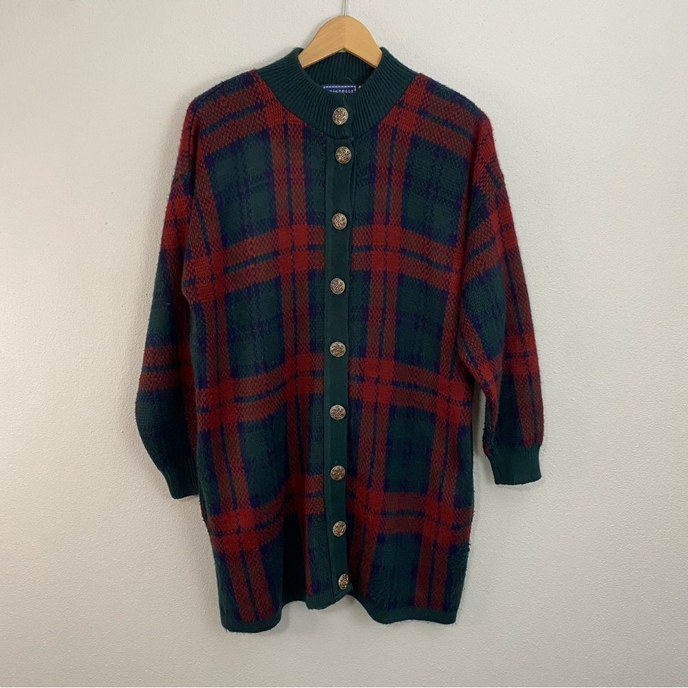 Kristelle Vintage Made in Scotland Button Down Cardigan Women Large Plaid Stripe
